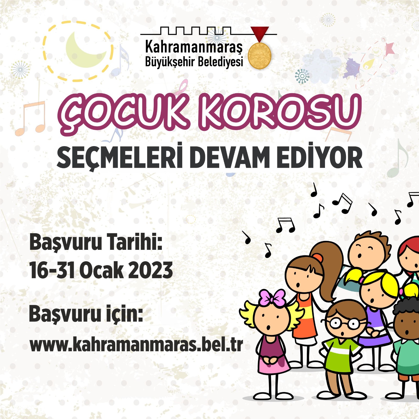 Büyükşehir Belediyesi’nin Türk Halk Müziği ve Çocuk korosunda ön kayıtlar