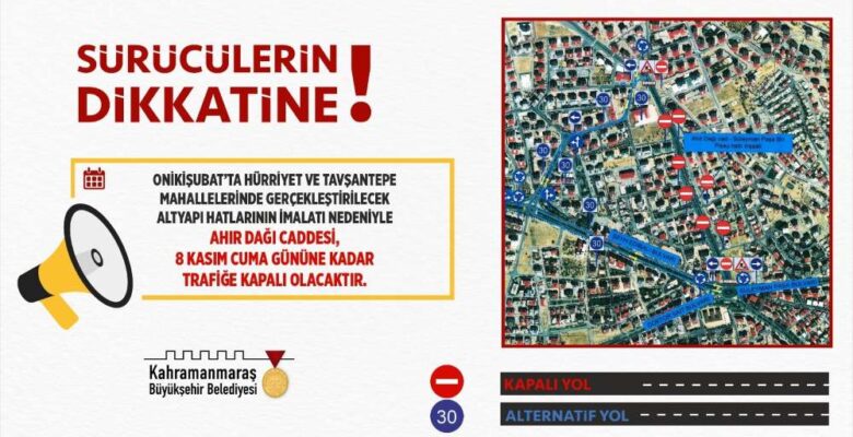 Ahır Dağı Caddesi, 8 Kasım’a Kadar Trafiğe Kapatıldı