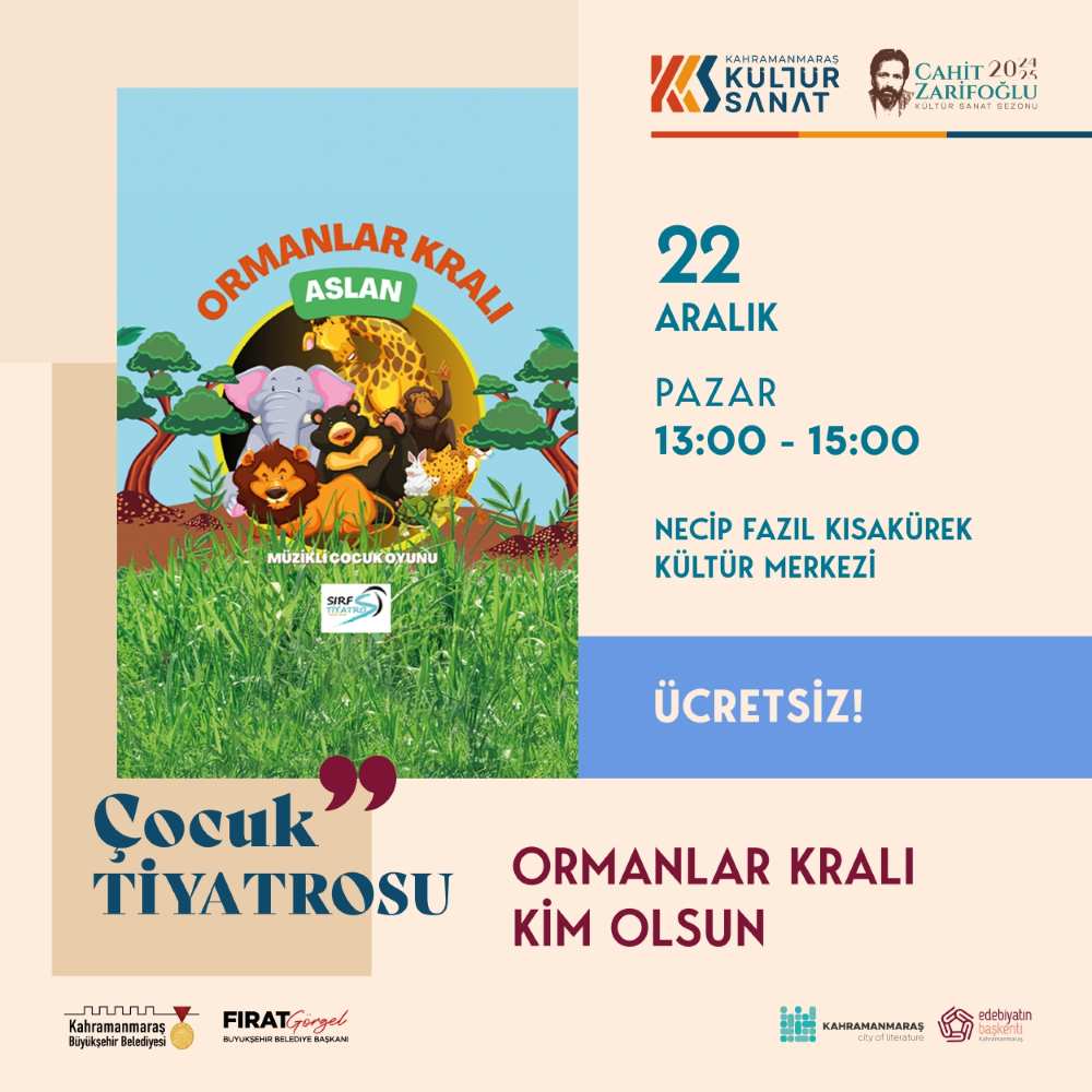 Kahramanmaraş Büyükşehir Belediyesi, kültür ve sanat etkinlikleri kapsamında çocuklar için 