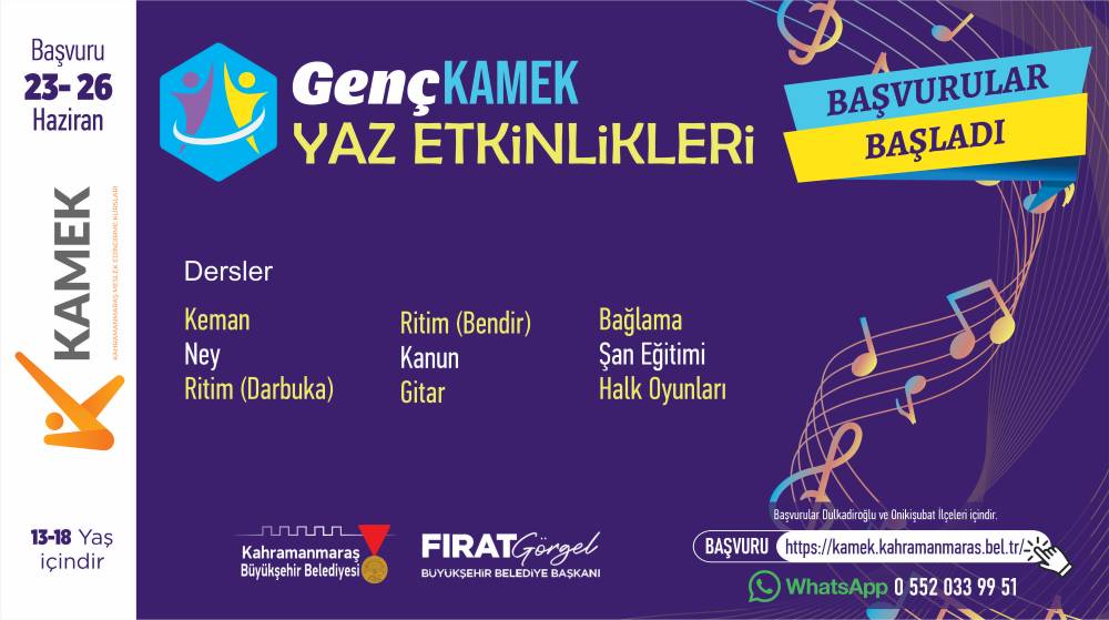 Kahramanmaraş Büyükşehir Belediyesi, 13–18 yaş 
aralığındaki gençler için dopdolu bir