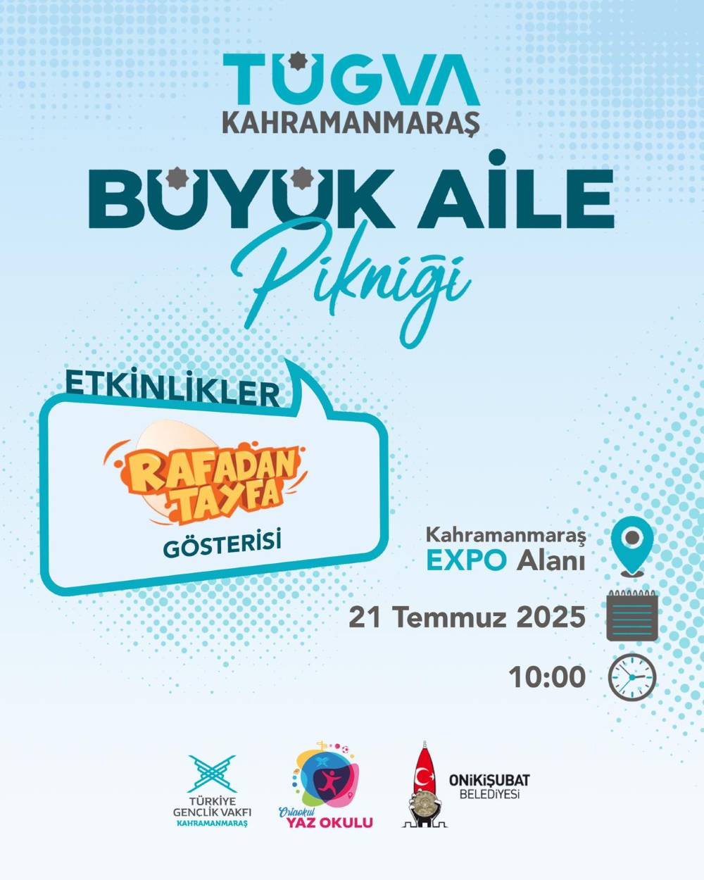 Onikişubat Belediyesi ve Türkiye Gençlik Vakfı (TÜGVA) Kahramanmaraş Temsilciliği işbirliğiyle
düzenlenecek