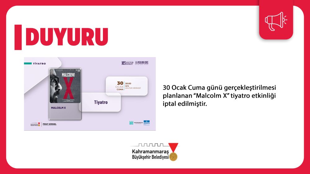 Kahramanmaraş Büyükşehir Belediyesi, 30 Ocak Cuma günü saat 20.00’da Necip