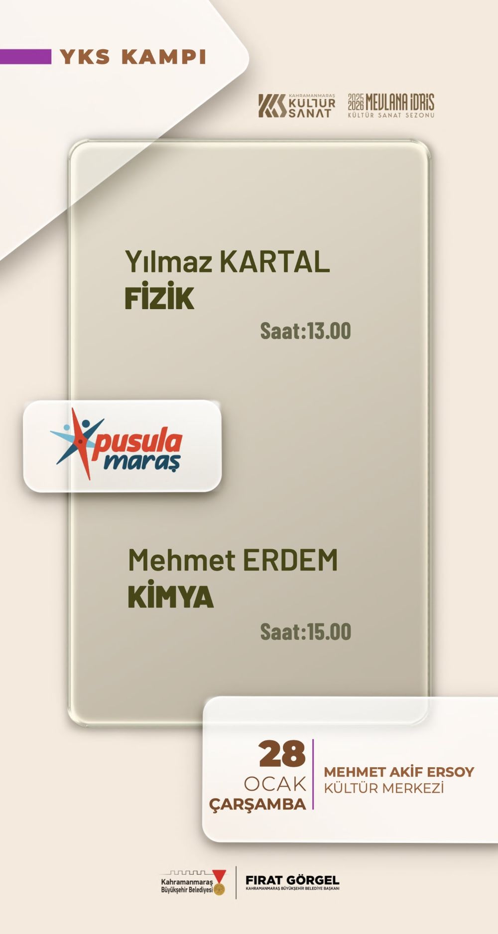 Büyükşehir’in ücretsiz YKS Kampı, 28 Ocak’ta Fizik ve Kimya dersleriyle