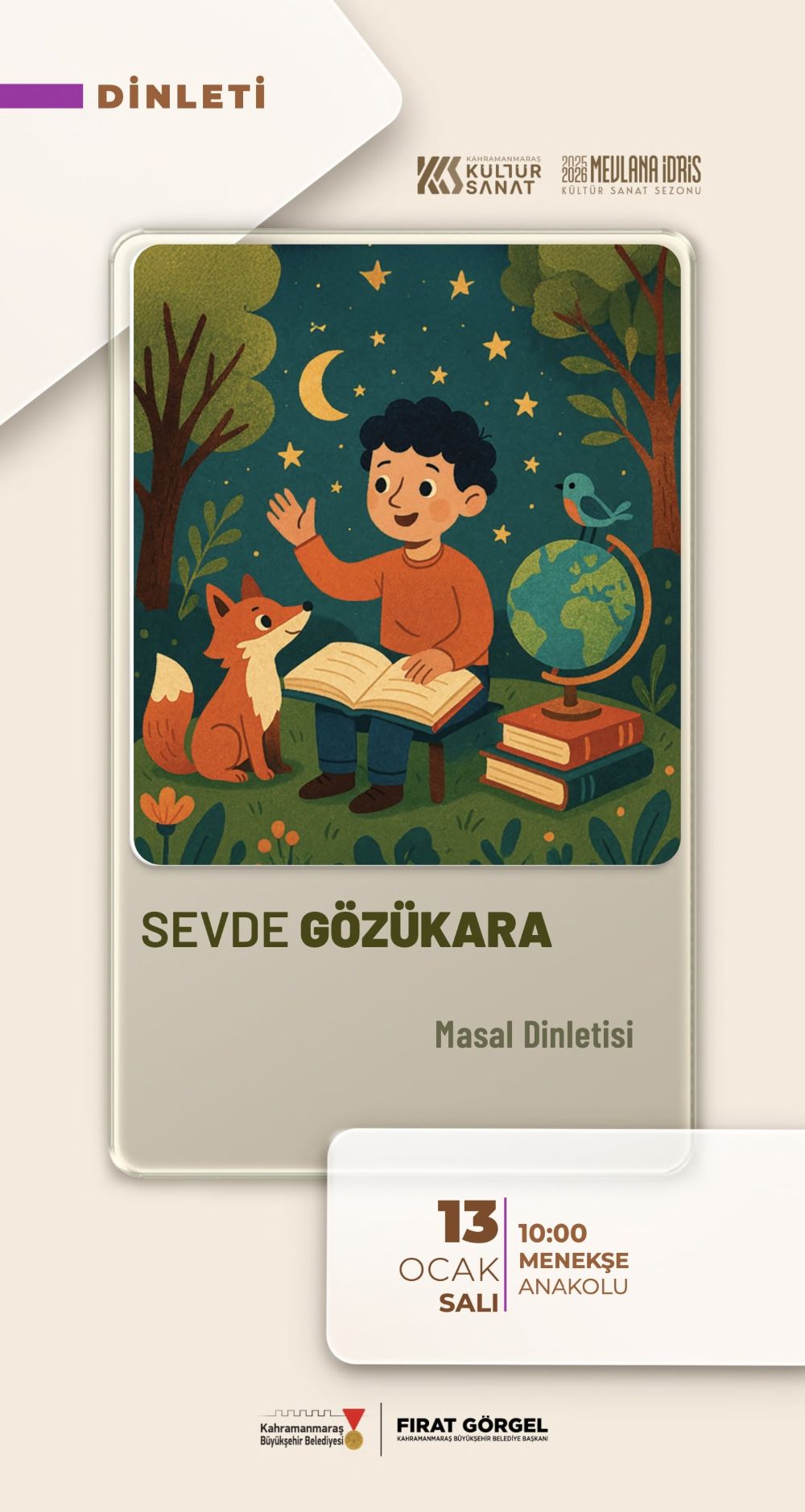 Büyükşehir Belediyesi, Sevde Gözükara ile 3 Ocak Salı günü 
Menekşe