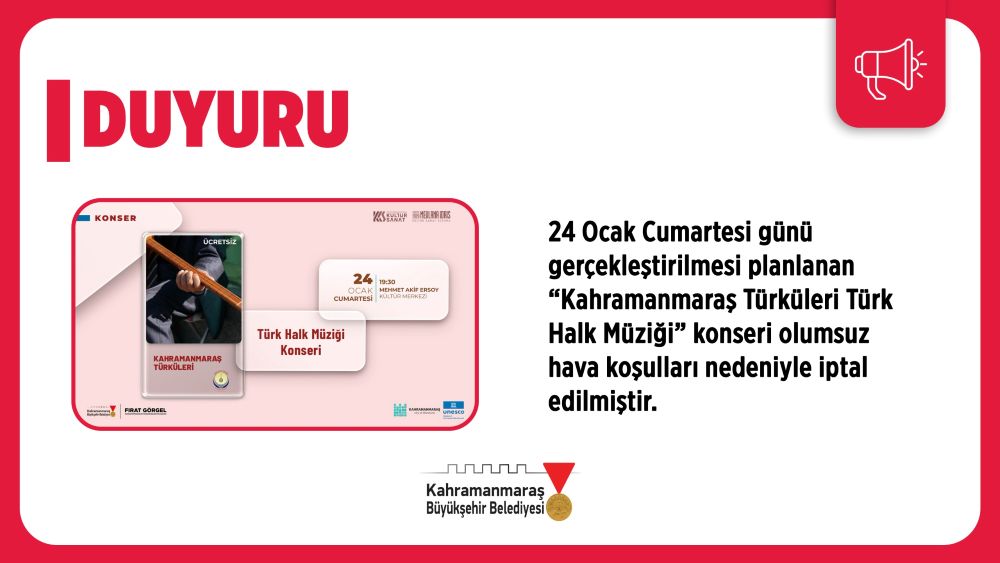 Kahramanmaraş Büyükşehir Belediyesi tarafından Mevlâna İdris Kültür Sanat Sezonu kapsamında