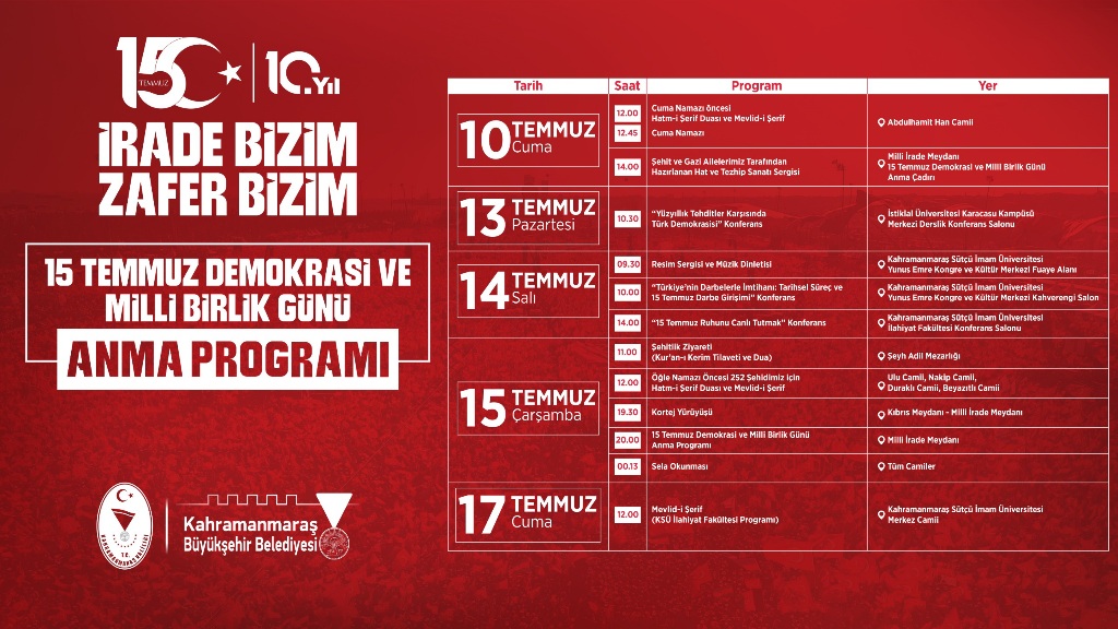 Kahramanmaraş'ta 15 Temmuz Demokrasi ve Milli Birlik Günü'nün 10. yılı