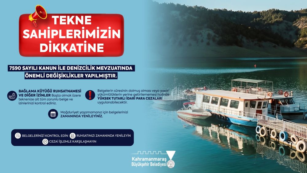 Büyükşehir Belediyesi, 7590 sayılı Kanun kapsamında tekne sahiplerini uyardı.
Bağlama kütüğü