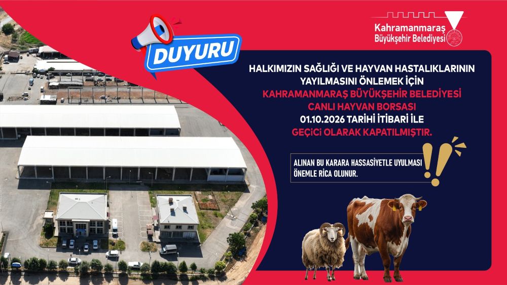 Büyükşehir Belediyesi, yakın çevrelerde görünen şap hastalığından dolayı Canlı Hayvan
Borsası’nın