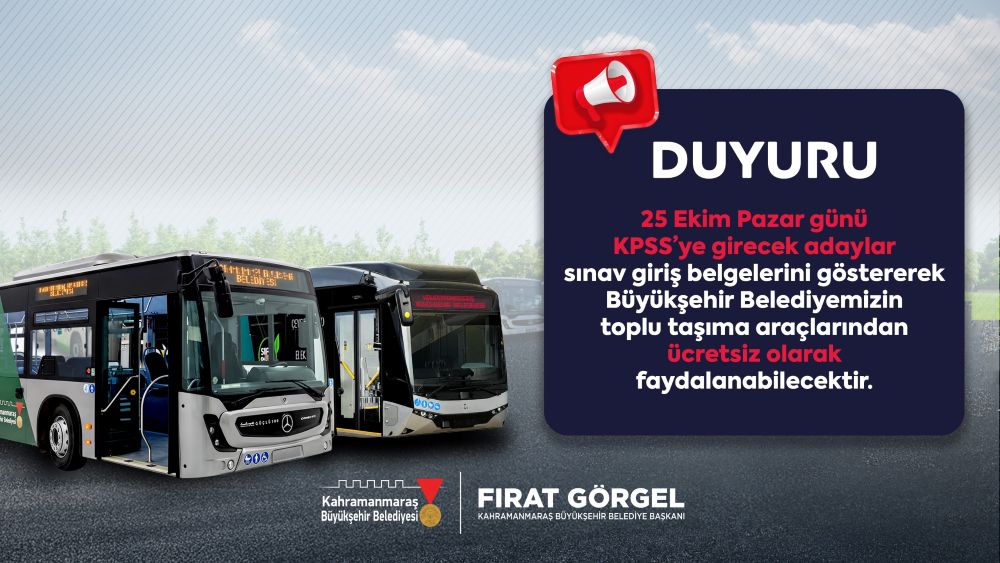 Büyükşehir Belediyesi, 25 Ekim Pazar günü gerçekleştirilecek önlisans KPSS’ye girecek
adaylara